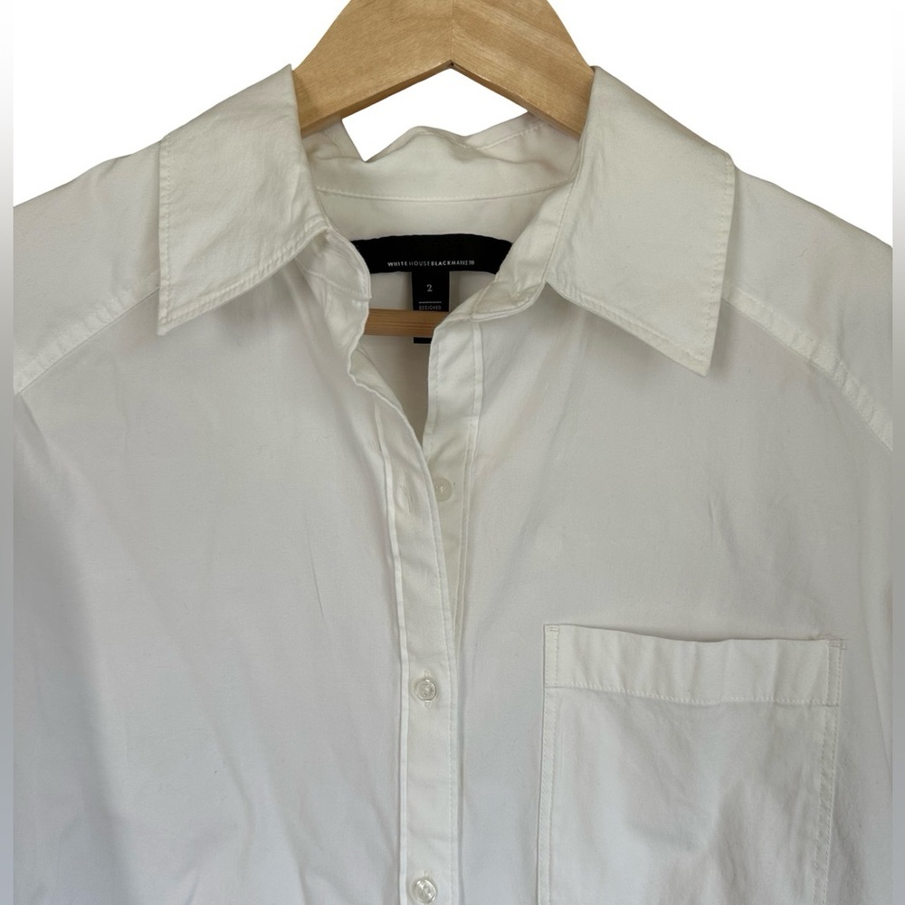 WHBM Poplin Stretch White Oxford Button Down Shirt Sz 2 - Picture 2 of 7